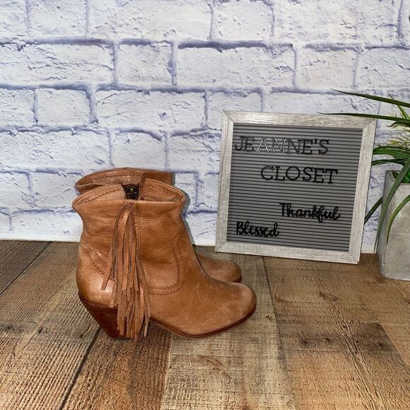 Sam Edelman Louie Women 6 Fringe Zip Brown Leather Booties - Picture 3 of 11